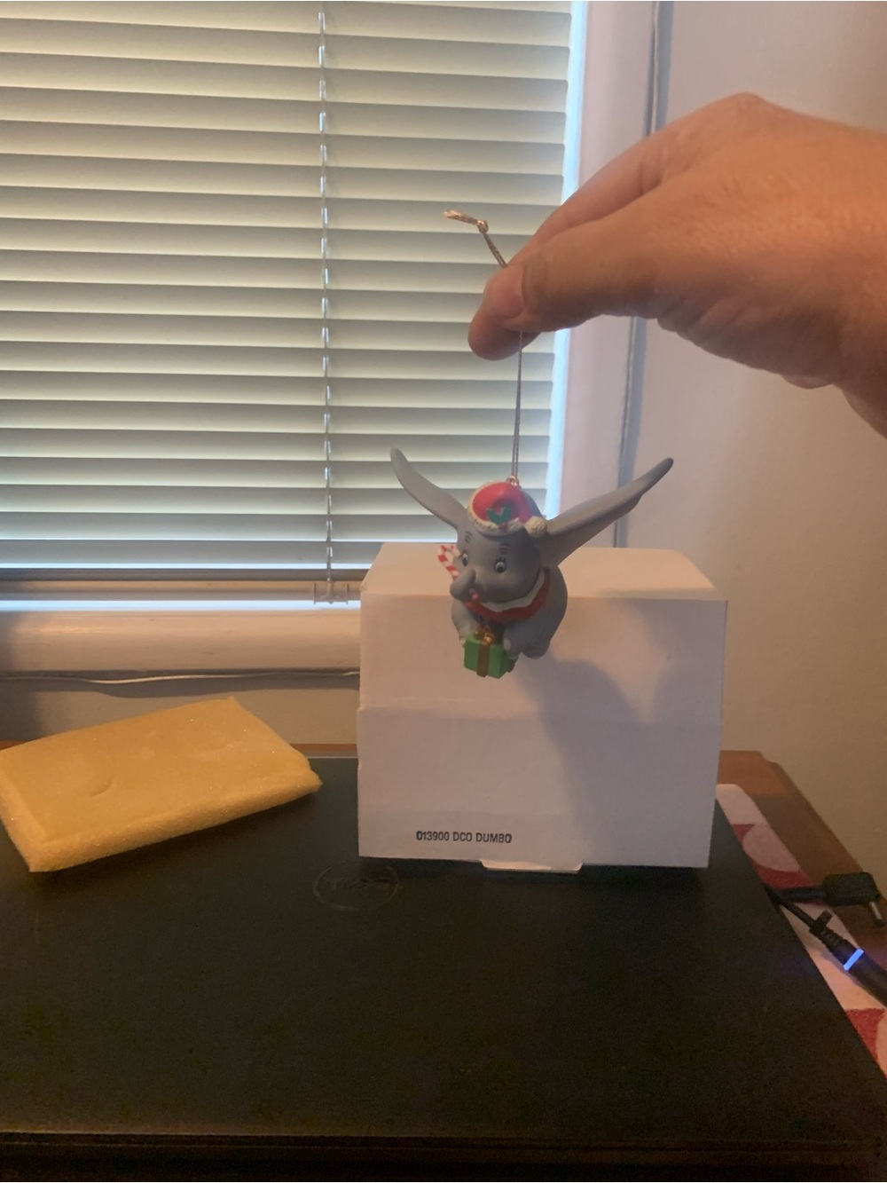 Grolier Disney Gray Dumbo Holiday Ornament with Red Hat and Green Gift